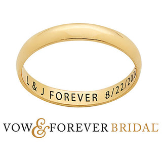 14K Gold over Sterling Inside Engraved Slim Wedding Band (3mm)