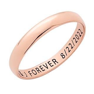 14K Rose Gold over Sterling Inside Engraved Slim Wedding Band (3mm)