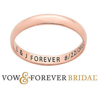 14K Rose Gold over Sterling Inside Engraved Slim Wedding Band (3mm)