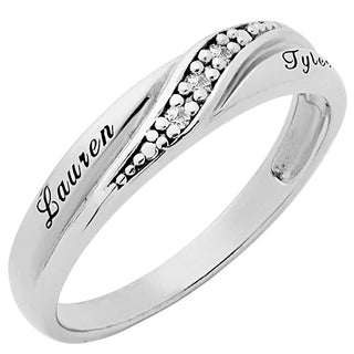 Platinum over Sterling Ladies Diamond Accent Engraved Wedding Band