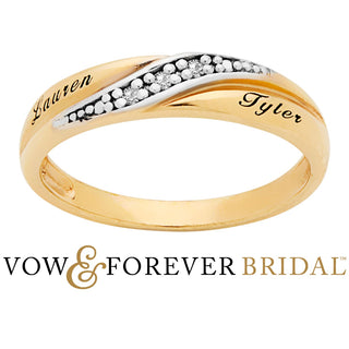 14K Gold over Sterling Ladies Diamond Accent Engraved Wedding Band
