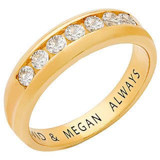 14K Gold over Sterling Engraved White Topaz Wedding Band