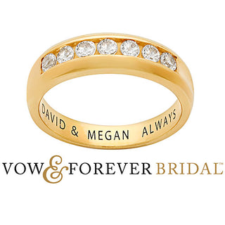 14K Gold over Sterling Engraved White Topaz Wedding Band