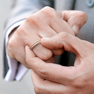 14K Rose Gold over Sterling Engraved White Topaz Wedding Band