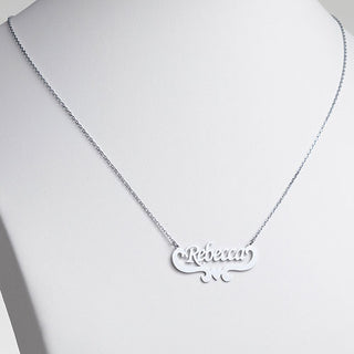 10K White Gold Script Name with Heart Scroll Necklace