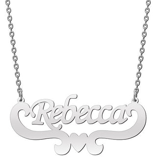 10K White Gold Script Name with Heart Scroll Necklace