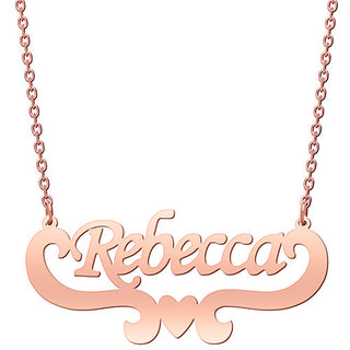10K Rose Gold Script Name with Heart Scroll Necklace