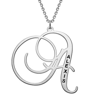 10K White Gold Initial With Engraved Name Necklace