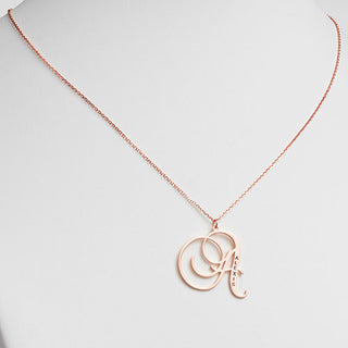 10K Rose Gold Initial With Engraved Name Necklace