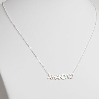 10K White Gold Uppercase Name Necklace With Heart