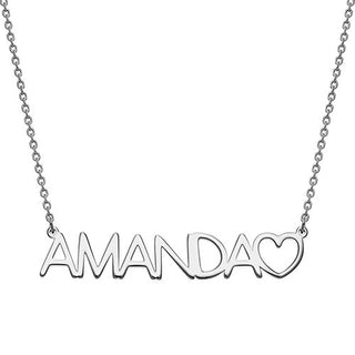 10K White Gold Uppercase Name Necklace With Heart