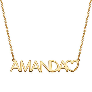 10K Yellow Gold Uppercase Name Necklace With Heart