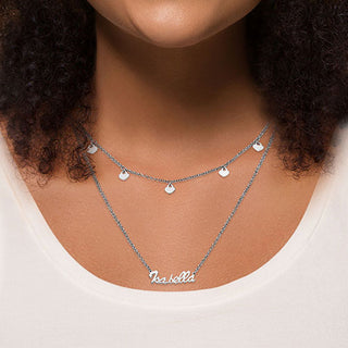10K White Gold Layered Name Necklace with Heart Charms