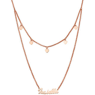 10K Rose Gold Layered Name Necklace with Heart Charms