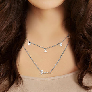 10K White Gold Layered Name Necklace with Star Charms