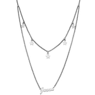 10K White Gold Layered Name Necklace with Star Charms