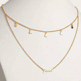 10K Yellow Gold Layered Name Necklace with Star Charms