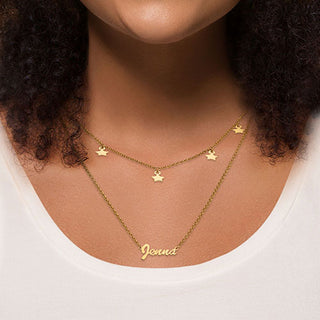 10K Yellow Gold Layered Name Necklace with Star Charms