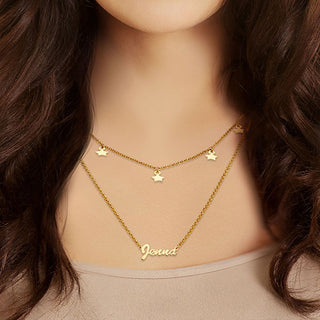 10K Yellow Gold Layered Name Necklace with Star Charms