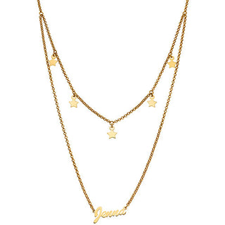 10K Yellow Gold Layered Name Necklace with Star Charms