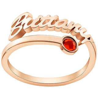 10K Rose Gold Script Name with Birthstone Bypass Ring
