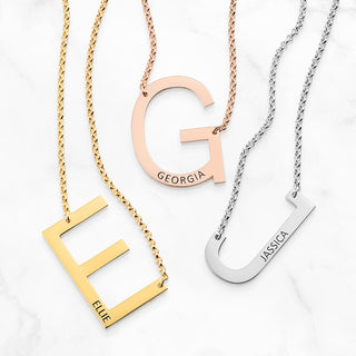 Medium Initial with Engraved Name Station Necklace