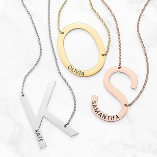 Oversized Initial with Engraved Name Station Necklace