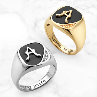 Silver Plated Men's Initial with Diamond Accent Ring