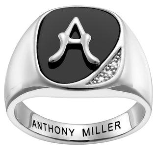 Silver Plated Men's Initial with Diamond Accent Ring