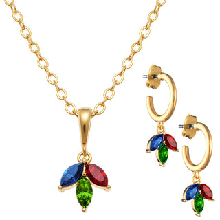 Birthstone Marquise Hoop Earrings and Necklace Set