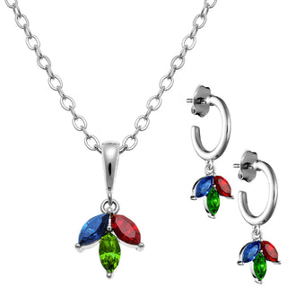 Birthstone Marquise Hoop Earrings and Necklace Set