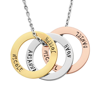 Tricolor Engraved Open Discs Cluster Necklace