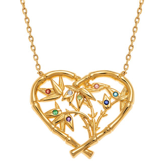 Bamboo Heart with Birthstone Branches Necklace