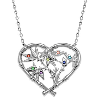 Bamboo Heart with Birthstone Branches Necklace