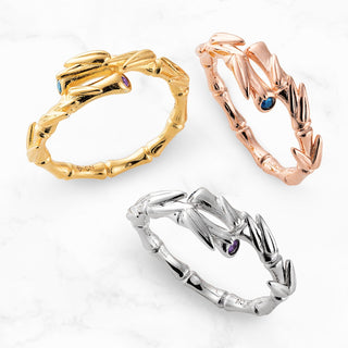 Lucky Bamboo Birthstone Bypass Ring Rose Gold Plated
