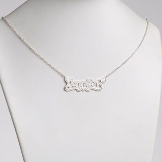 Silver Plated Name with Outline Necklace with Heart Swirl