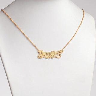 14K Gold Plated Name with Outline Necklace with Heart Swirl