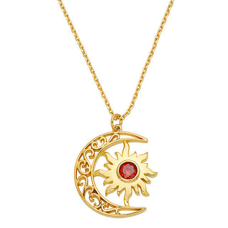 Sun and Crescent Moon with Birthstone Necklace