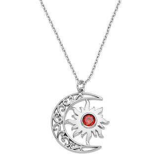 Sun and Crescent Moon with Birthstone Necklace