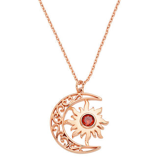 Sun and Crescent Moon with Birthstone Necklace