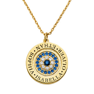 Engraved Evil Eye Disc Necklace