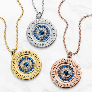 Engraved Evil Eye Disc Necklace