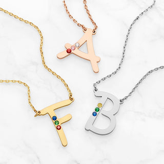 Fancy Initial with Birthstones Necklace