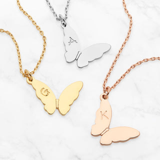 Mini Butterly with Engraved Initial Necklace