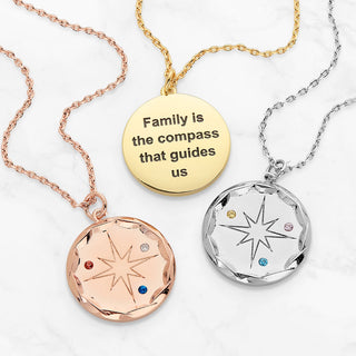 Family Birthstone Compass  Necklace