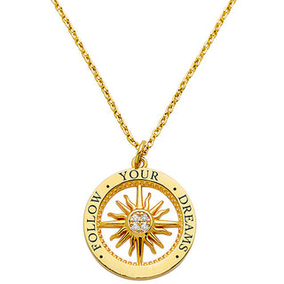 Engraved Compass with CZ Necklace