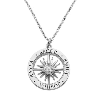 Engraved Compass with CZ Necklace