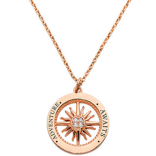 Engraved Compass with CZ Necklace