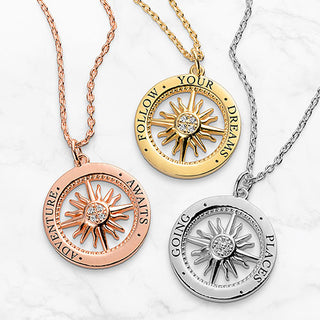 Engraved Compass with CZ Necklace