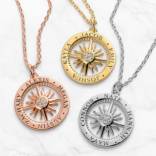 Engraved Compass with CZ Necklace